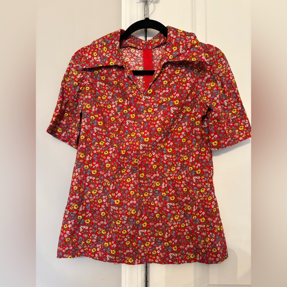 Red Floral Short Sleeve Shirt